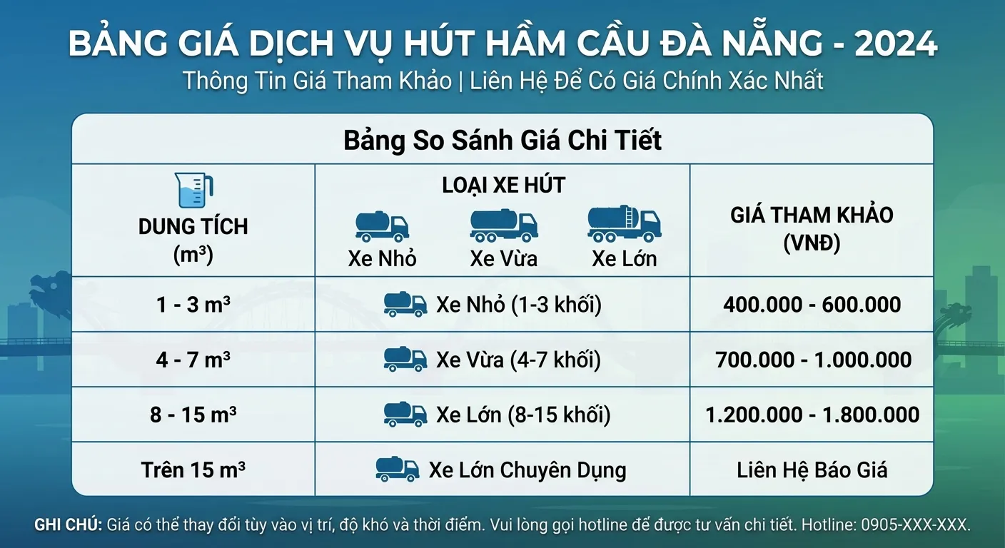 Bảng báo giá chi tiết dịch vụ hút hầm cầu tại Đà Nẵng theo khối lượng và loại xe