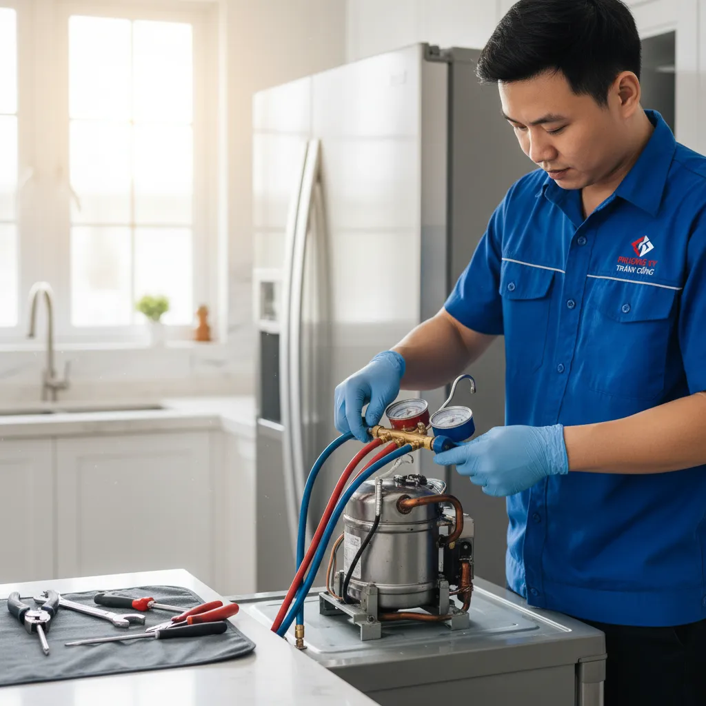 Dịch vụ sửa chữa máy nén tủ lạnh side-by-side chuyên nghiệp của Phương Vy Thành Công tại Đà Nẵng