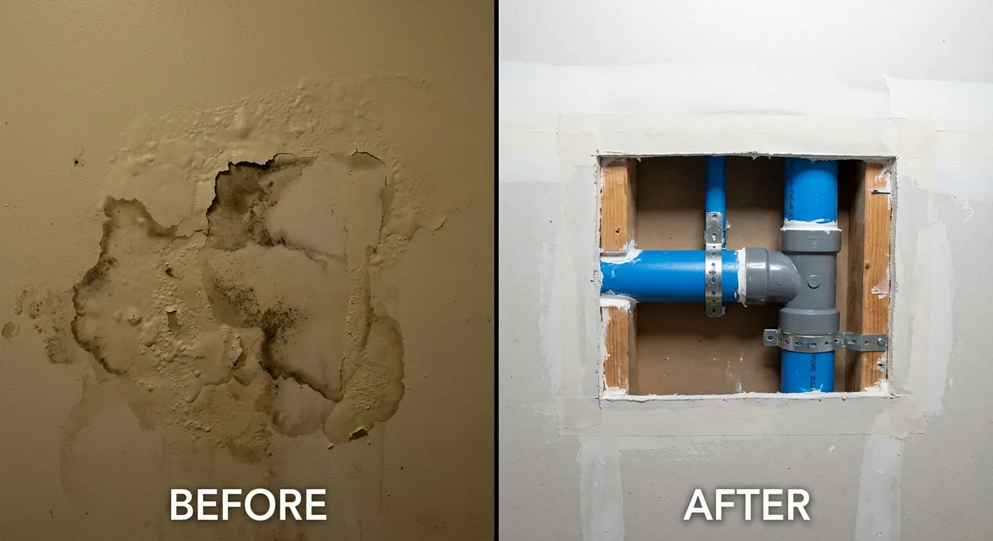 Hình ảnh thực tế trước và sau khi dò tìm, sửa chữa rò rỉ nước âm tường triệt để