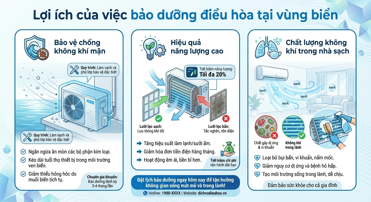 Lợi ích của việc bảo dưỡng điều hòa định kỳ tại vùng biển giúp tăng tuổi thọ máy