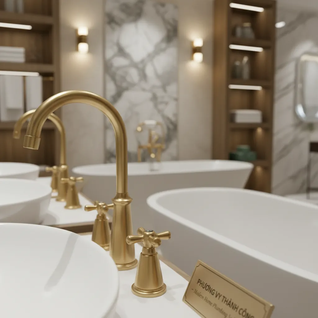 Thiết bị vệ sinh và vòi nước bằng đồng cao cấp bền đẹp tại showroom Phương Vy Thành Công