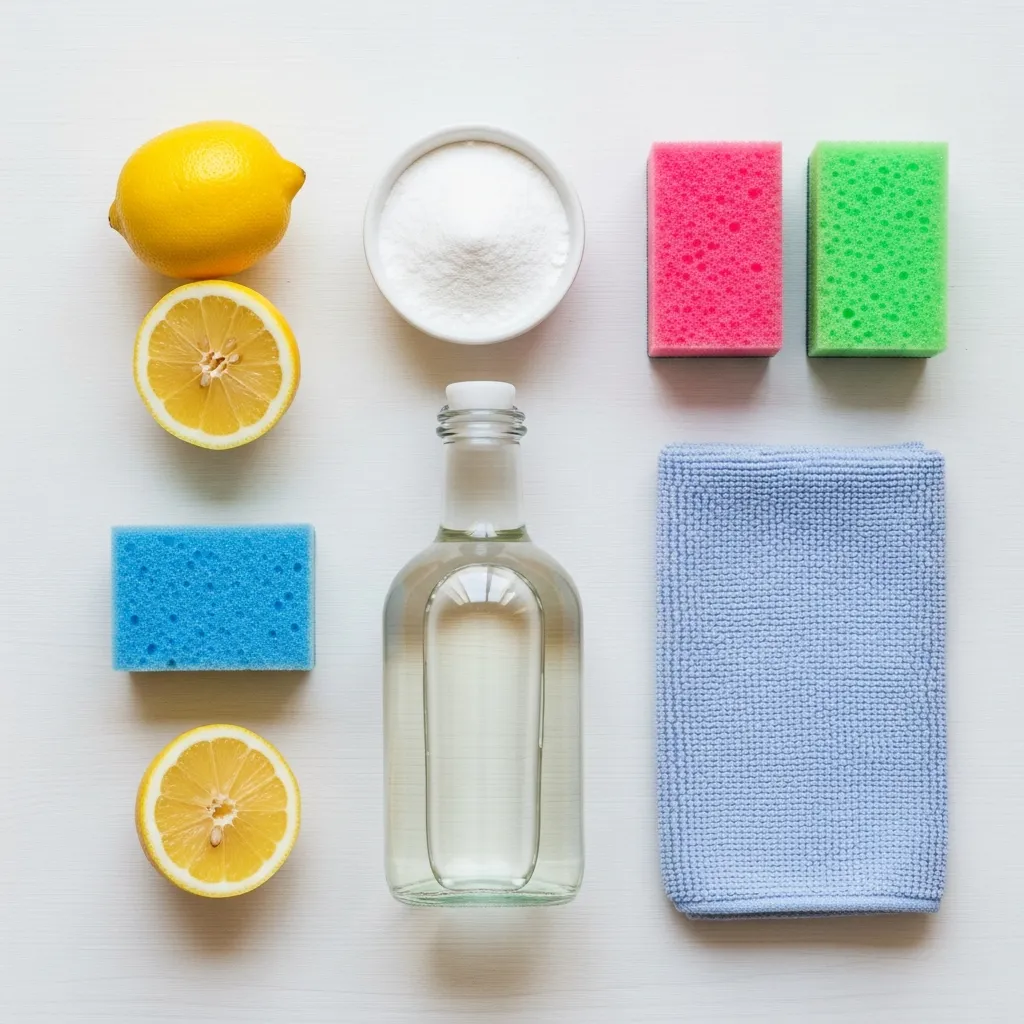 Các nguyên liệu tự nhiên như chanh, baking soda và giấm để vệ sinh tủ lạnh sạch khuẩn