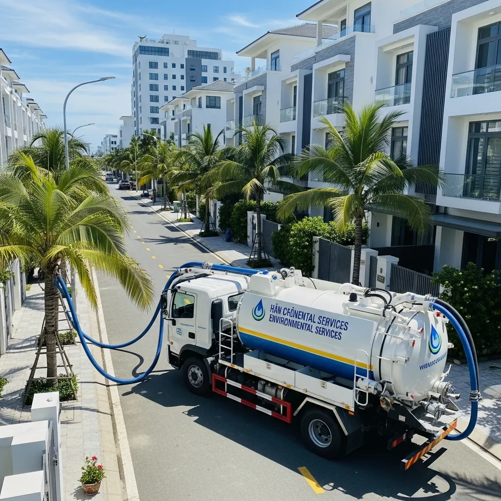 Dịch vụ hút hầm cầu Đà Nẵng chuyên nghiệp với xe bồn hiện đại tại khu dân cư