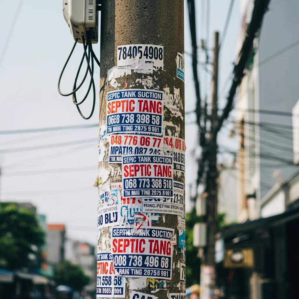 Dịch vụ hút hầm cầu hộ gia đình Đà Nẵng uy tín giá rẻ dán trên cột điện