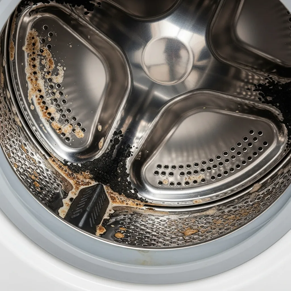Hình ảnh lồng máy giặt bẩn bám nấm mốc cần dịch vụ vệ sinh máy giặt Đà Nẵng uy tín