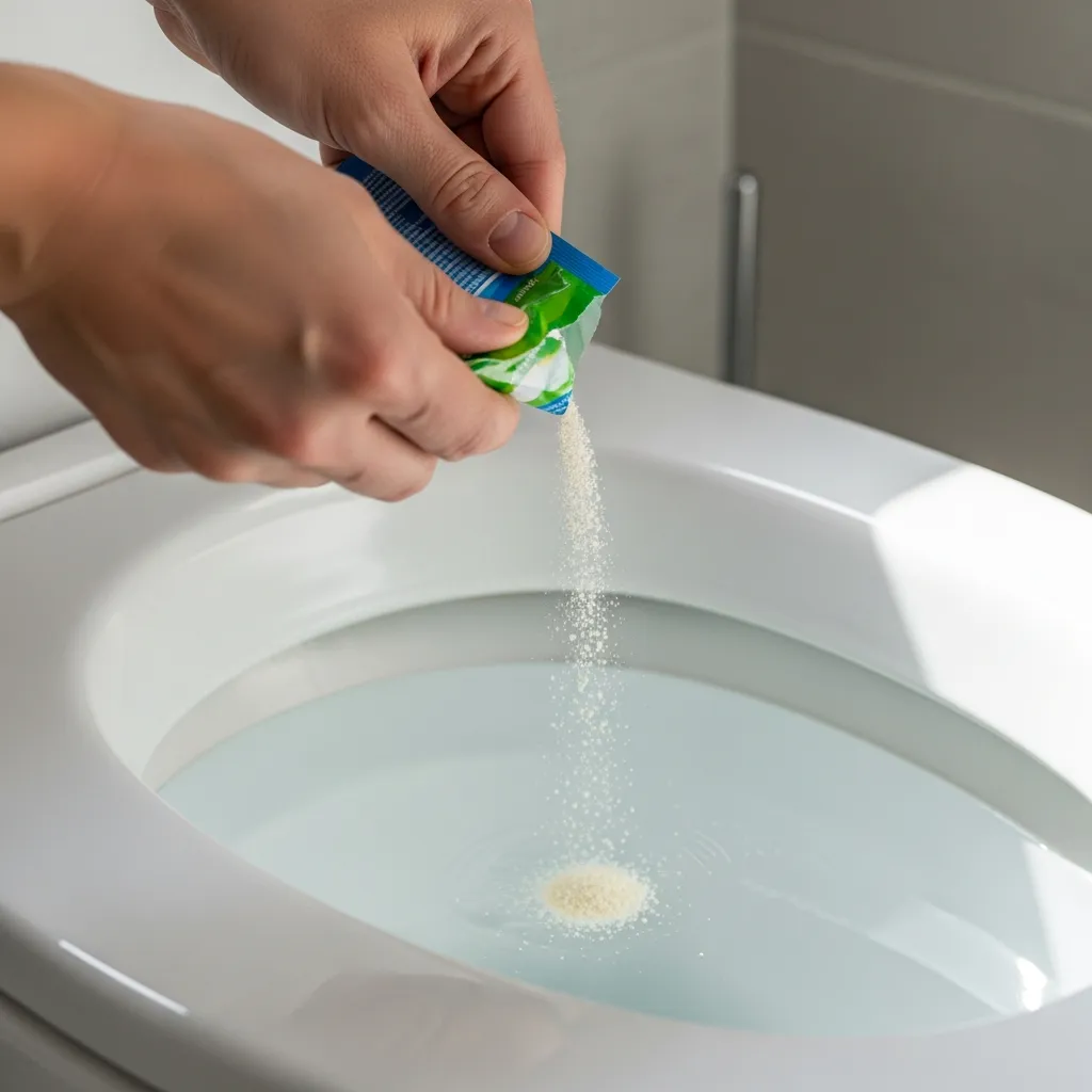 Người dân đổ bột xử lý bể phốt định kỳ giúp bảo trì hầm cầu hiệu quả và triệt để