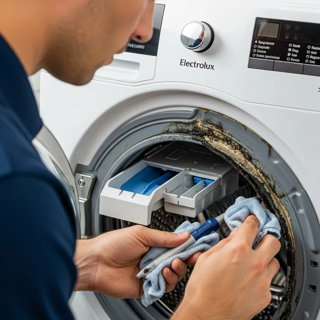 Nhân viên vệ sinh nấm mốc gioăng cao su máy giặt Electrolux chuyên nghiệp tại Đà Nẵng